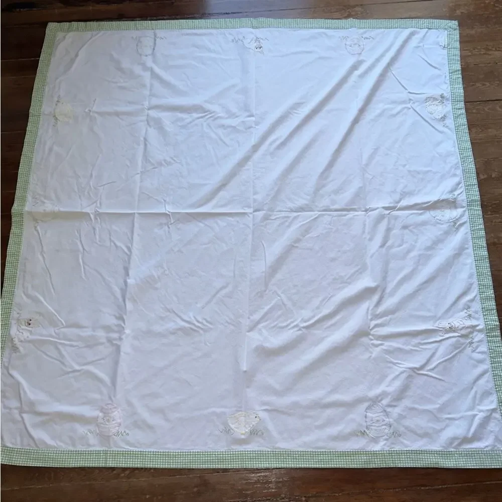Pottery Barn Kids Easter Cotton Tablecloth Bunny Embroidered Square 60”x61”
